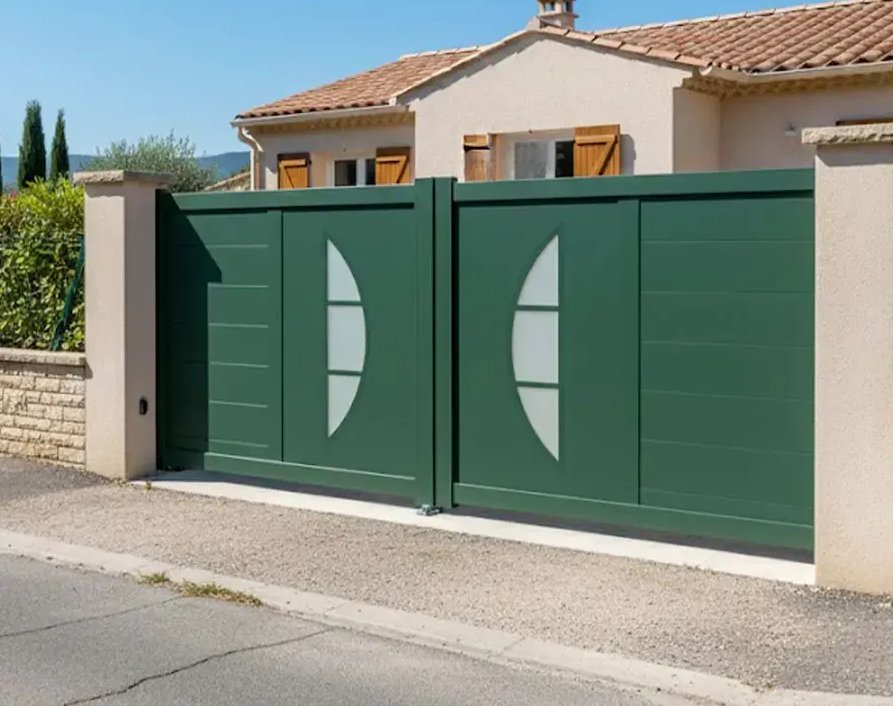 Portail en aluminium vert foncé après traitement