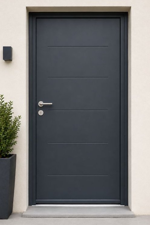 Porte d’entrée en aluminium anthracite après traitement